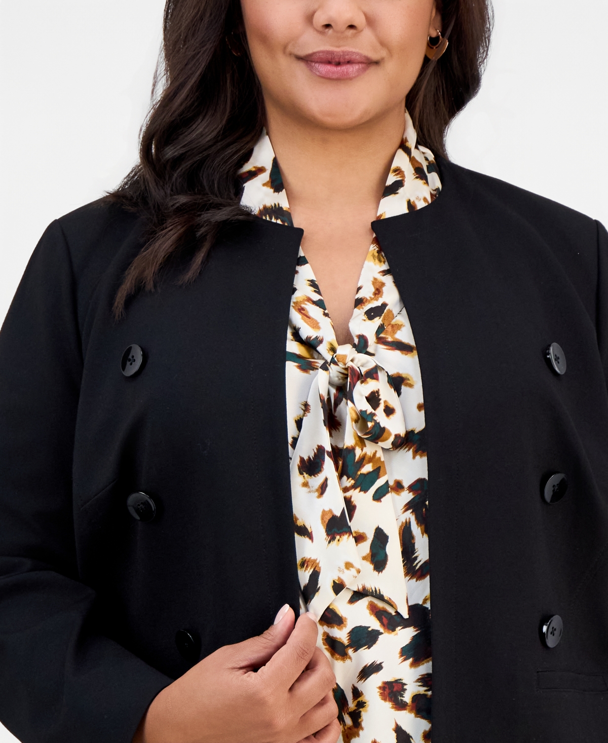 Kasper Plus Double-Breasted Collarless Blazer