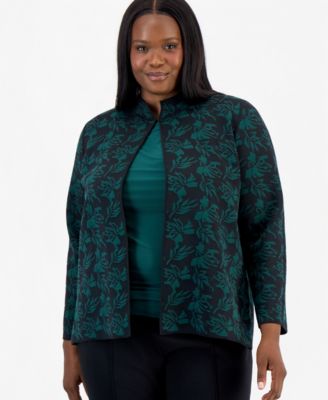 Women's Plus Size Kissing Front Cardigan Jacquard Floral Mock Neck