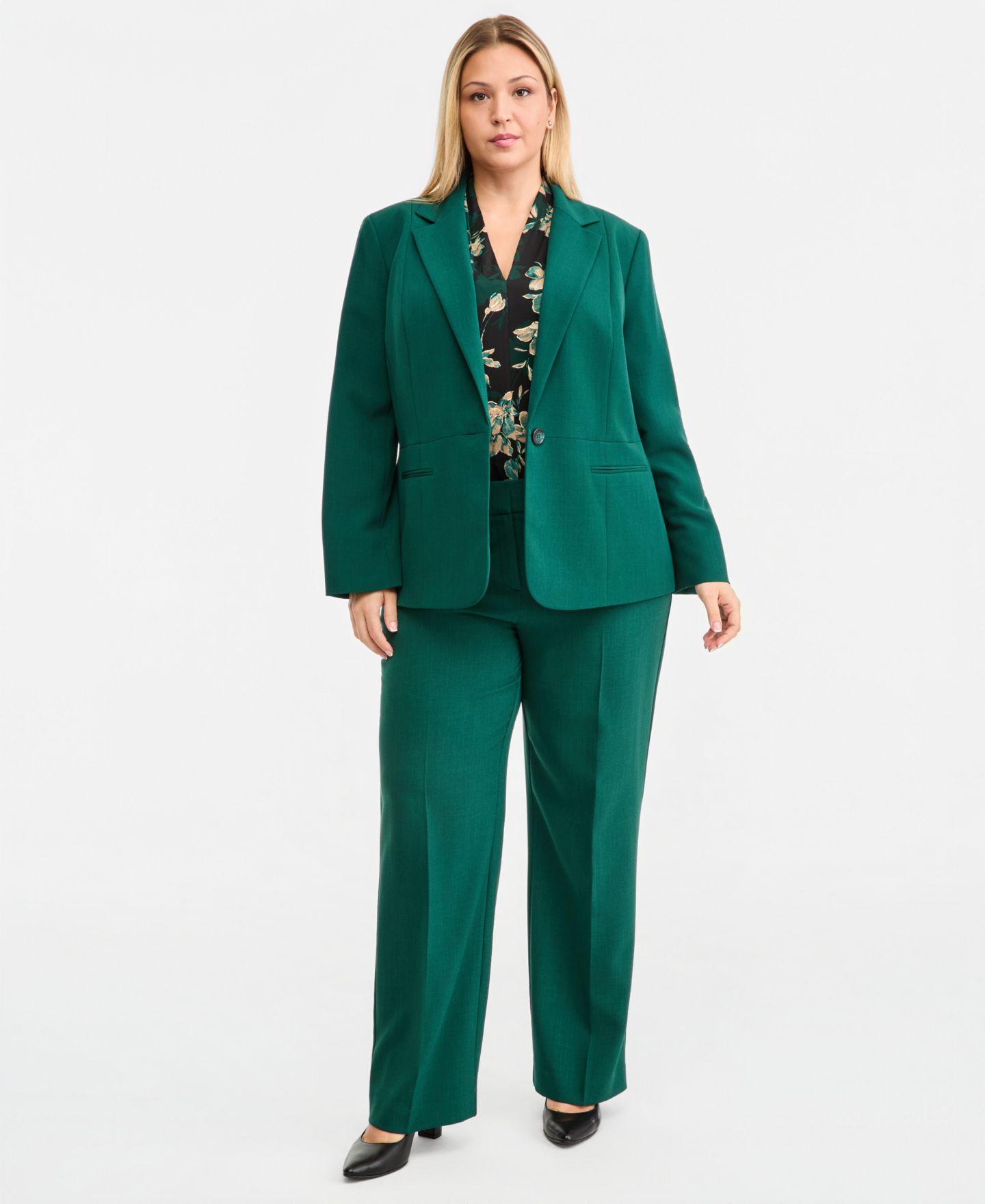 Женский пиджак Kasper Plus Size Single-Button Notch Collar Tailored Blazer, цвет: Вечнозелёный — фото 4