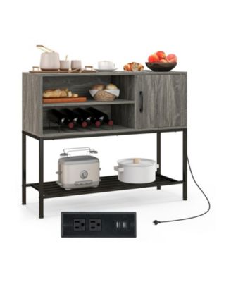 Buffet Sideboard Coffee Bar Cabinet Power Outlets USB Ports Wine Rack