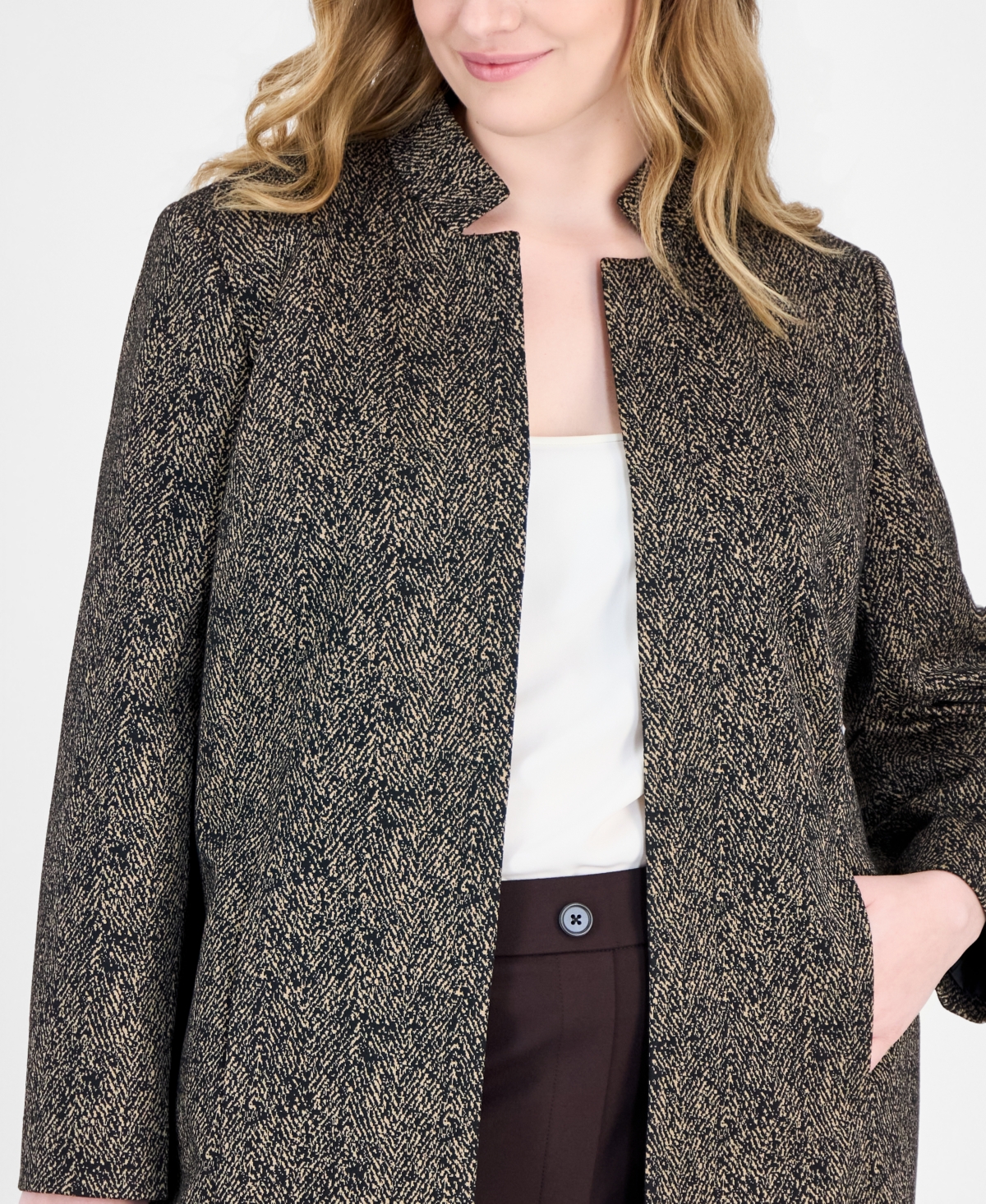 Kasper Plus Stand Collar Topperknit Mid-Length Jacket