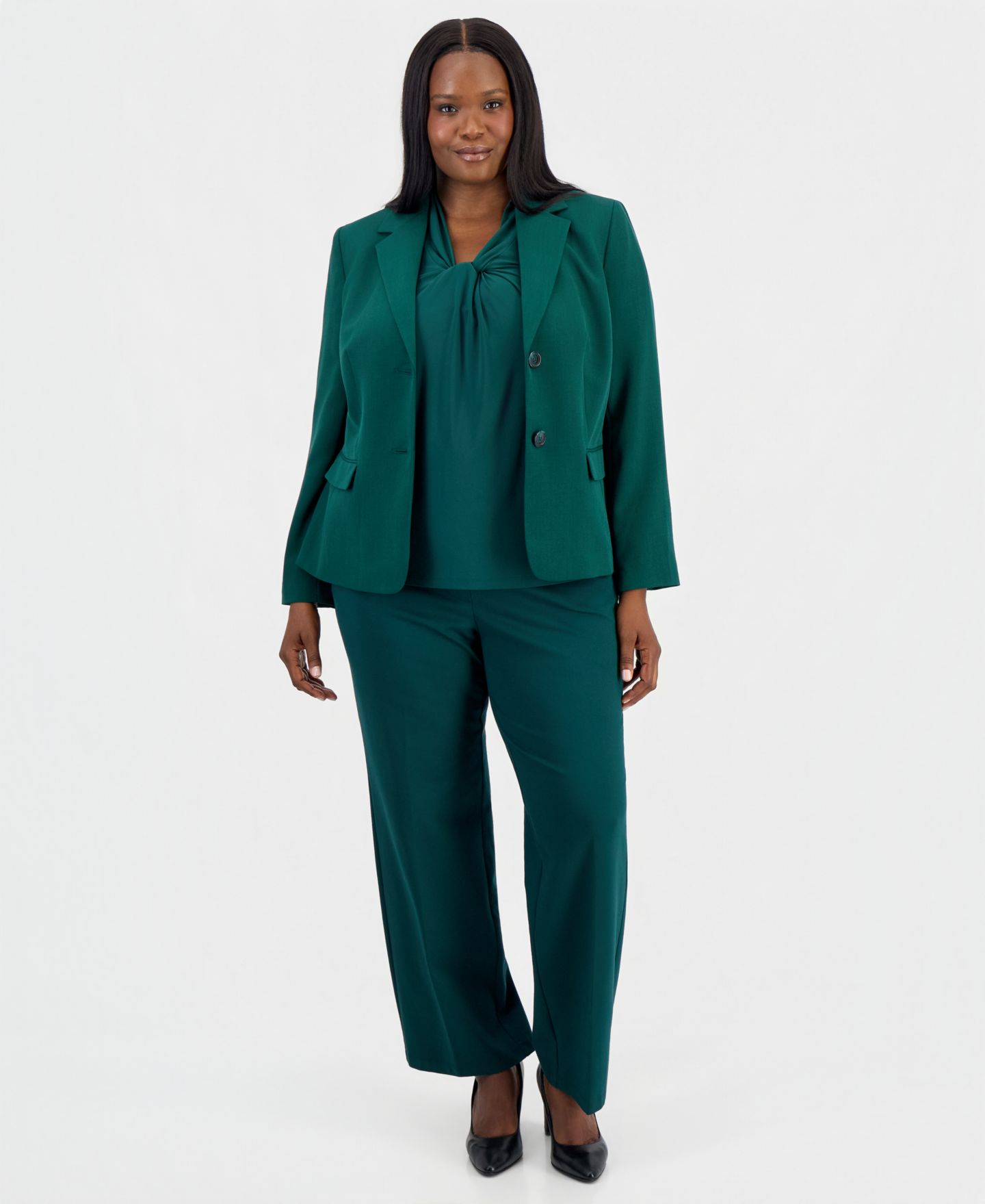 Женский пиджак Kasper Plus Size Two-Button Flap-Pocket Blazer, цвет: Вечнозелёный — фото 2