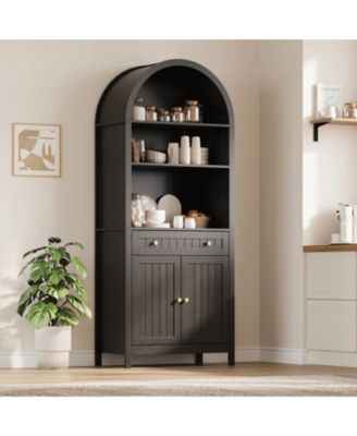 73 Inch Tall Arched Pantry Cabinet with Drawer, Farmhouse Storage Hutch, Adjustable Shelves for Kitchen and Living Room