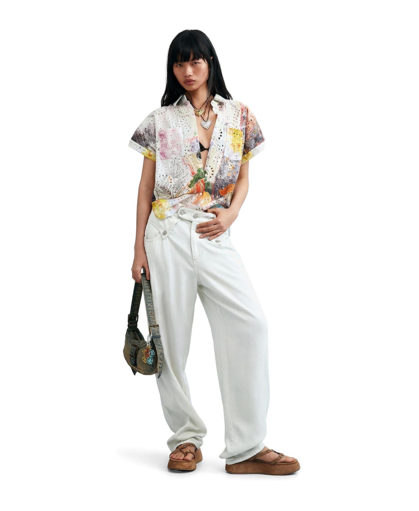 Женская рубашка Desigual Short-Sleeve Cotton, цвет: Разноцветный — фото 2