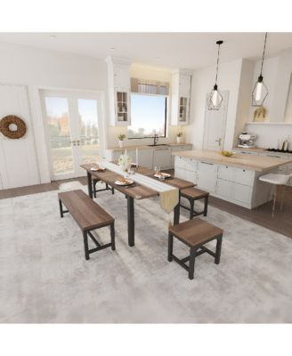 Extendable Rectangular Dining Table, Water Resistant Engineered Wood Table with Metal Legs, Easy Assembly Stylish Home Dining Furniture