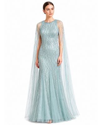 Women's Elegant Beaded Dress with Long Cape