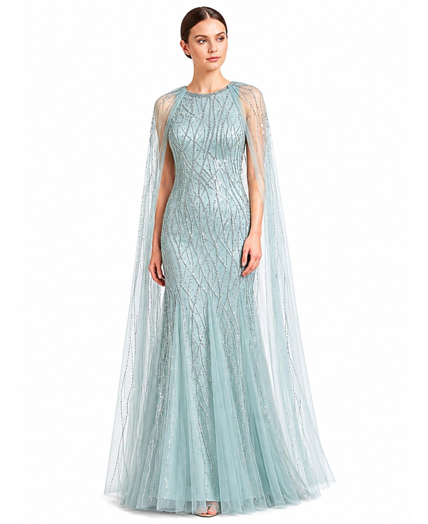 Женское платье Lara Elegant Beaded Dress with Long Cape, цвет: Пыльный зелёный — фото 1