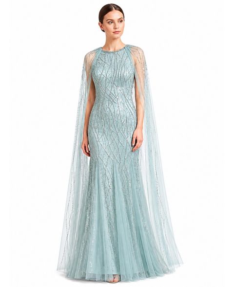 Женское платье Lara Elegant Beaded Dress with Long Cape, цвет: Пыльный зелёный