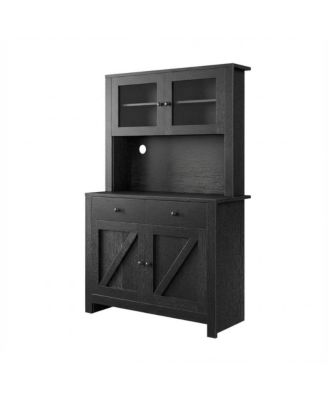 Kitchen Pantry Cabinet with Microwave Stand Freestanding Storage Hutch with Adjustable Shelves for Dining Room