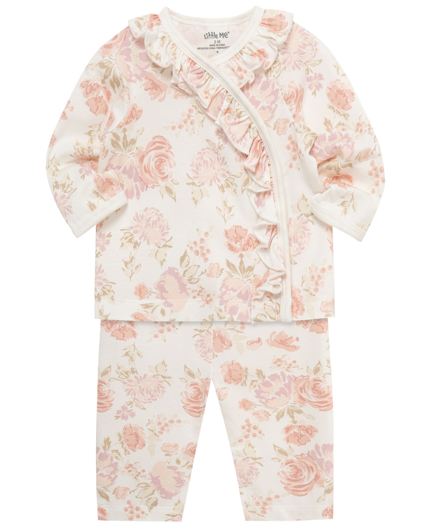 Комплект Little Me Long-Sleeve Top and Pants, 2-Piece Set для девочек-малышей, цвет: Розовый с принтом — фото 3