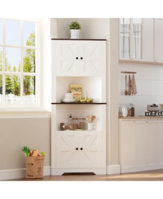 Corner Storage Cabinet with Barn Door and Adjustable Shelf, Farmhouse Floor Organizer for Bathroom, Kitchen and Living Room