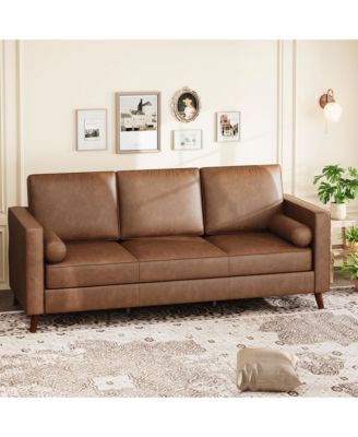 Mid-Century 81" 3-Seater Faux Leather Sofa - Deep Seat,   Supportive Backrest, PU Couch for Living Room or Office