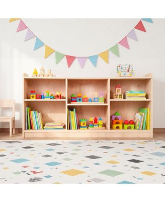 Montessori Wood Storage Shelf, 5-Compartment Toy and Book Organizer with Adjustable Dividers