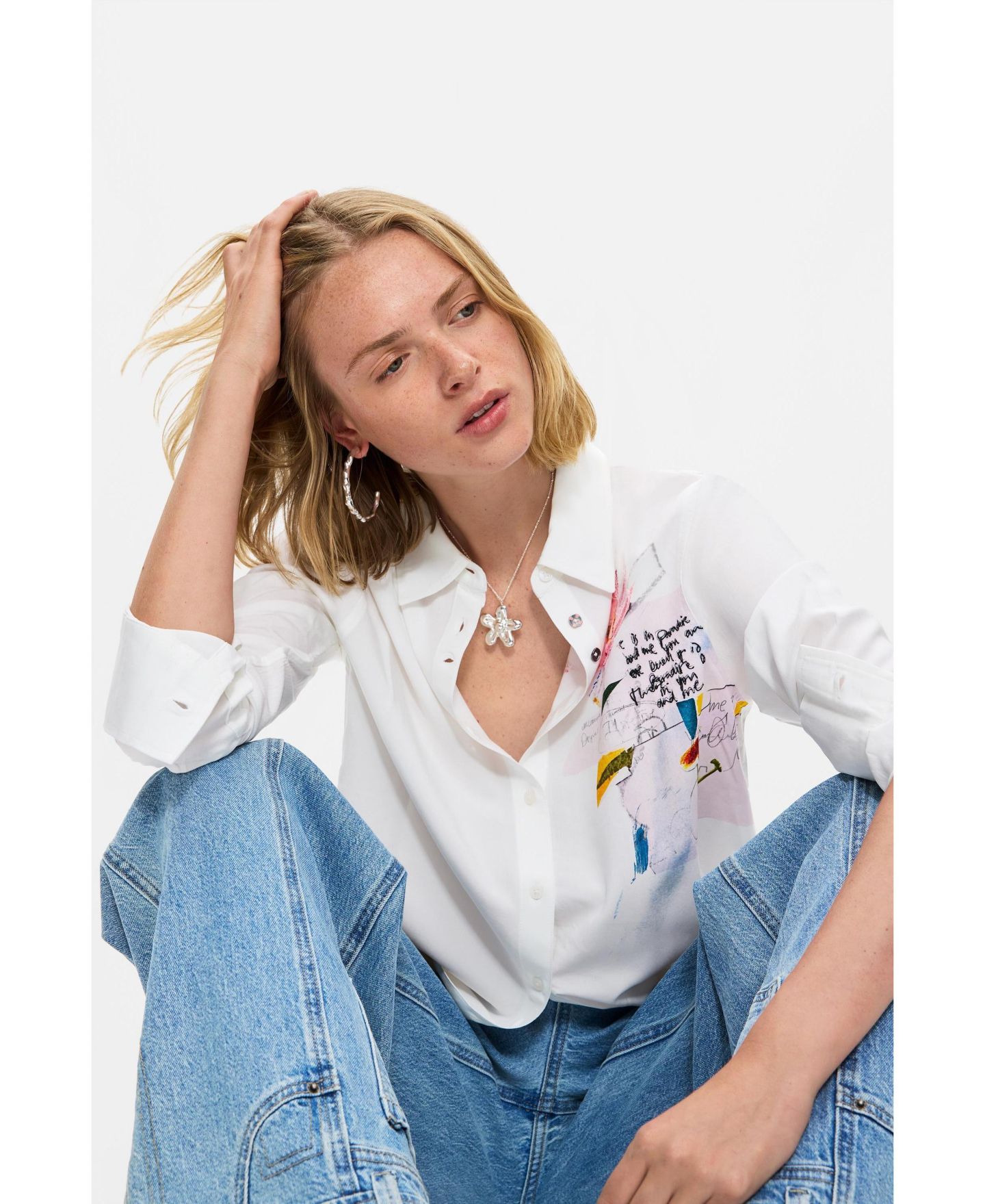 Женская рубашка Desigual Embroidered floral, цвет: Белый — фото 4