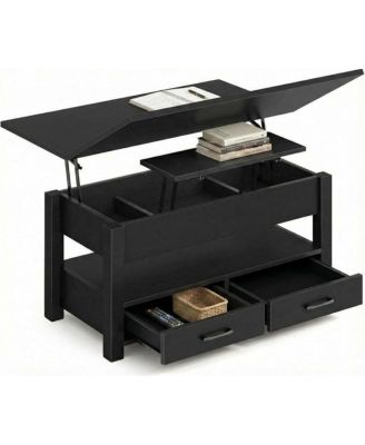 Lift Top Coffee Table with Storage, Split Lift Design, 2 Drawers and Hidden Compartment, Center Table with Adjustable Height Wooden Tabletop