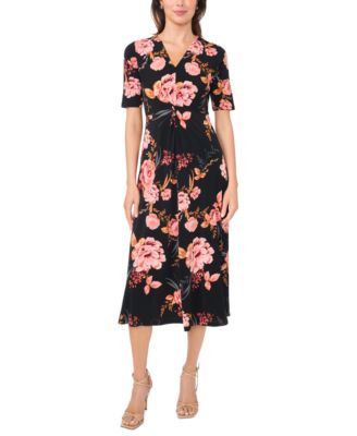 Women's V-Neck Twist Front Midi Dress