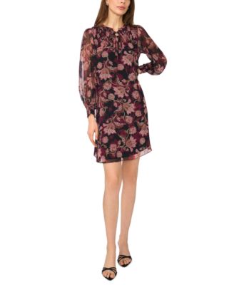 Women's Smocked Yoke Ruffle Neck Dress