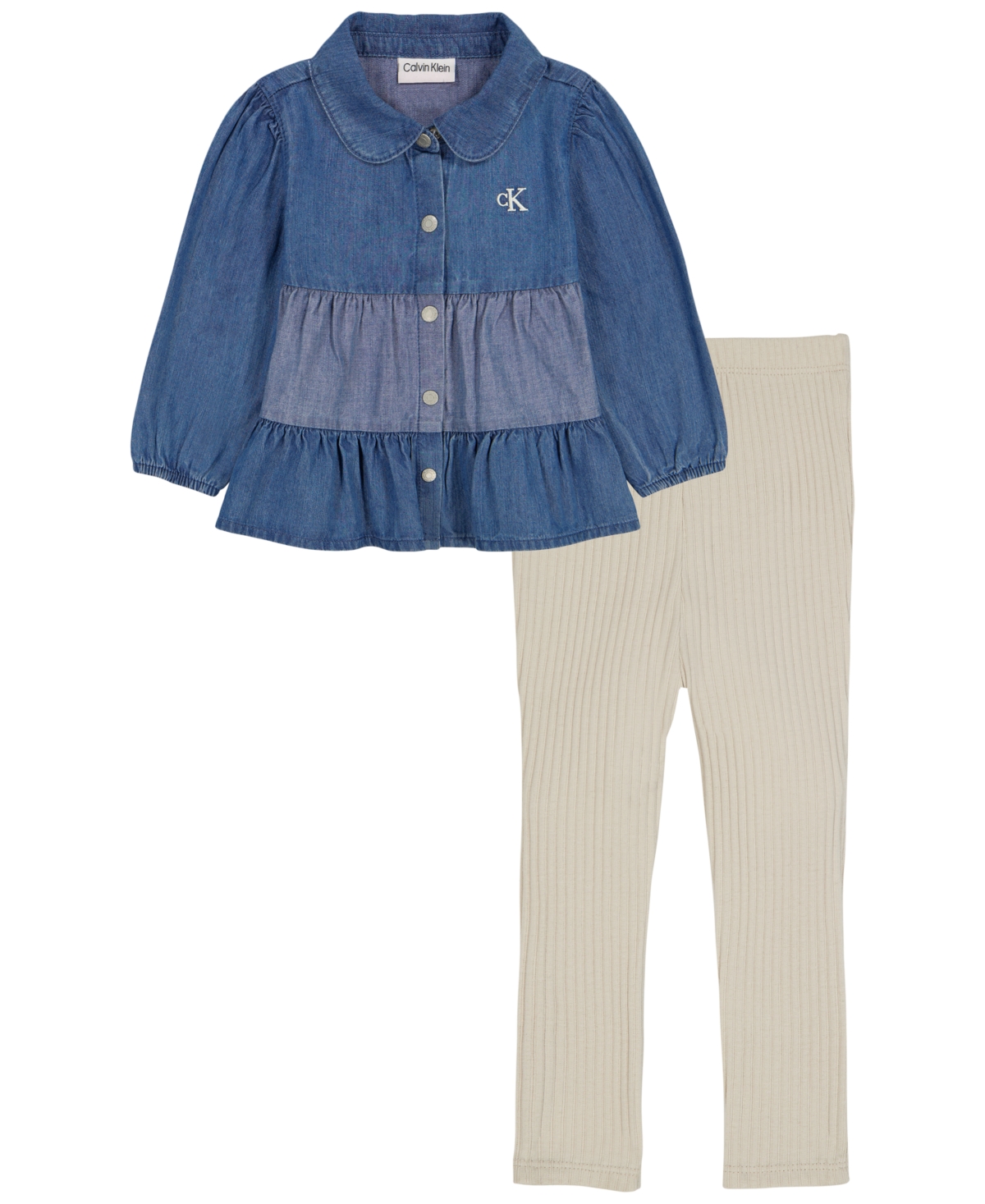 Calvin Klein Baby Girls' Tunic Long-Sleeve Top and Leggings, 2-Piece Set - Denim/Stone