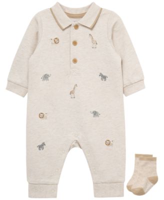 Baby Boys' Safari Long-Sleeve Coverall and Socks, 2-Piece Set