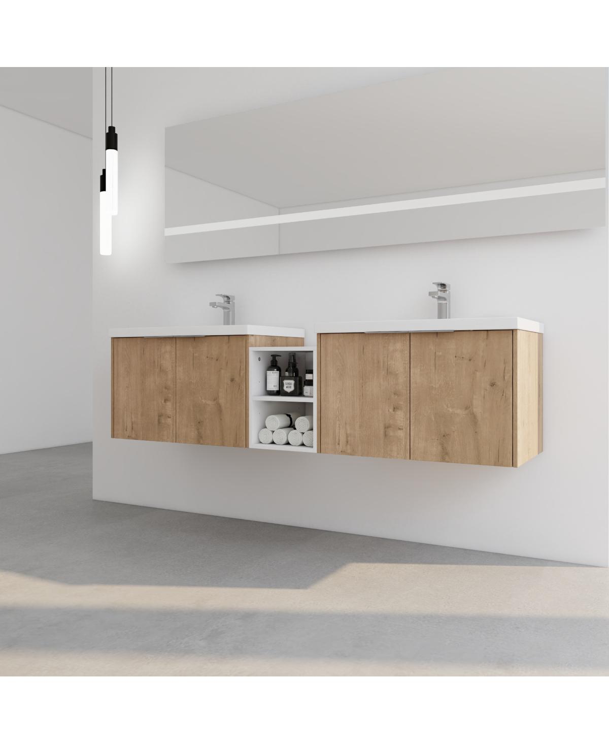 Sillysis Inch Wall Mounted Double Bathroom Vanity with Resin Sinks
