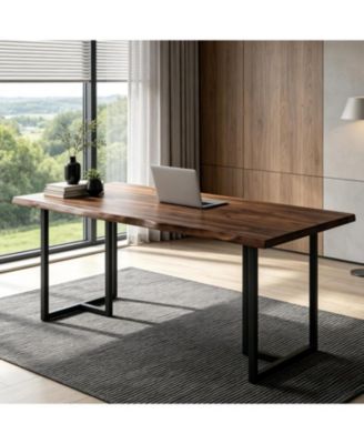 63" Home Office Desk:Solid wood writing desk with edge.Heavy duty industrial desk with U-shaped metal frame.Large computer workstation