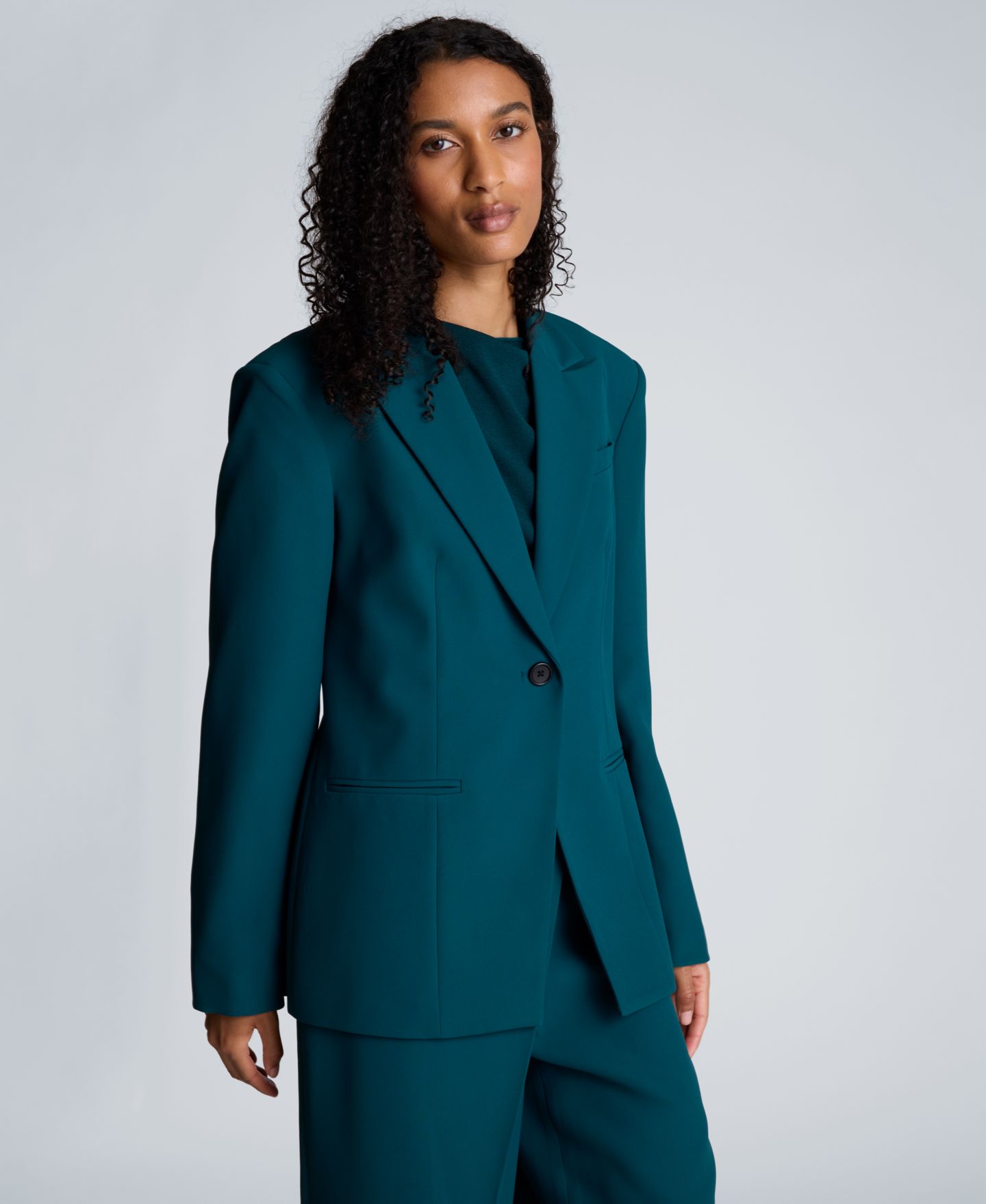 Женский пиджак Kenneth Cole Slim-Sleeve Zippers One-Button Blazer, цвет: Бирюзовый сумеречный — фото 4
