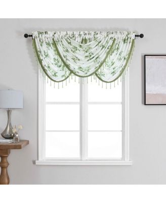 3 Piece Printed Cherry Blossom Beaded Rod Pocket Window Valances
