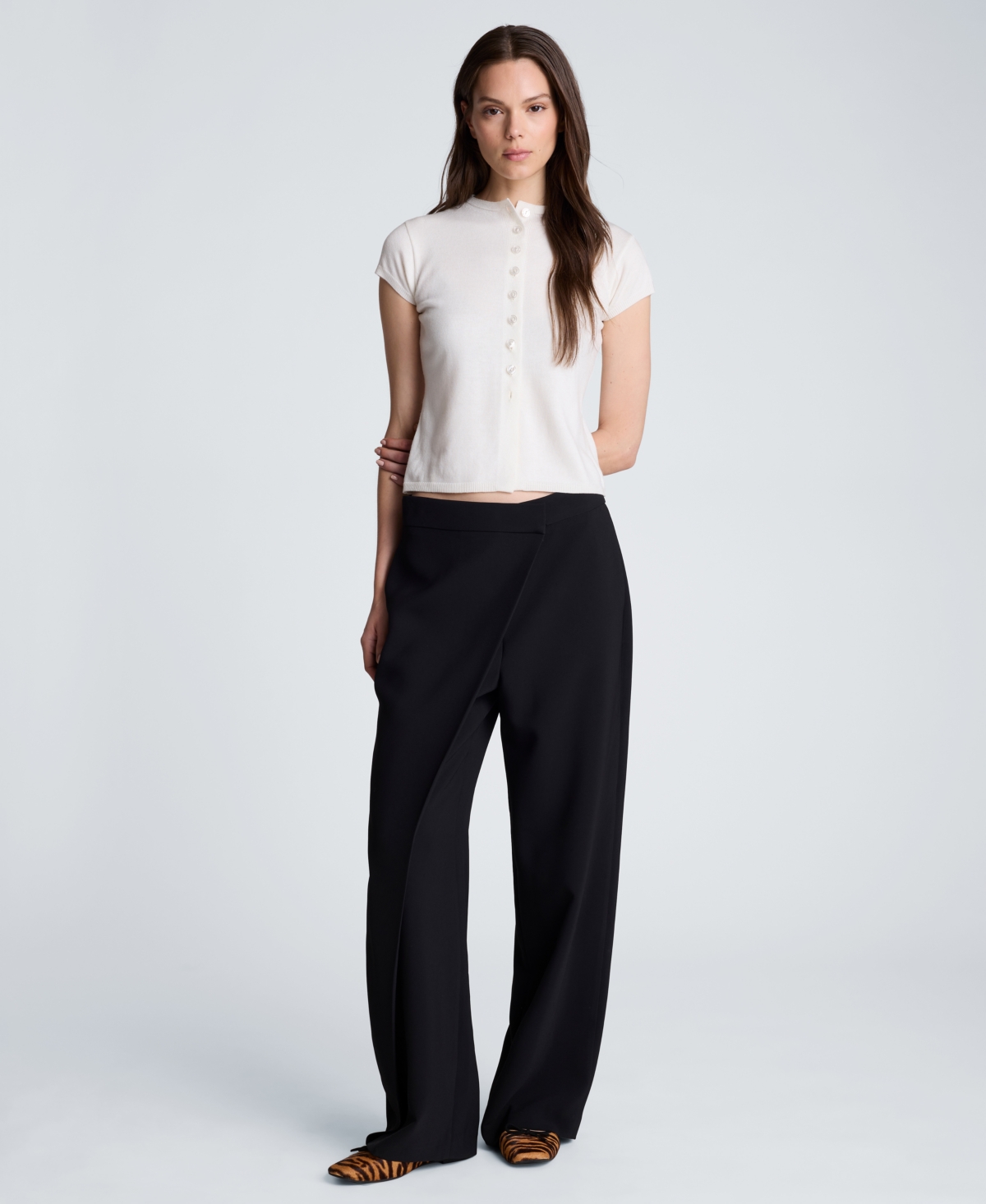 Kenneth Cole Women's High-Rise Asymmetric Crossover Wide-Leg Pants