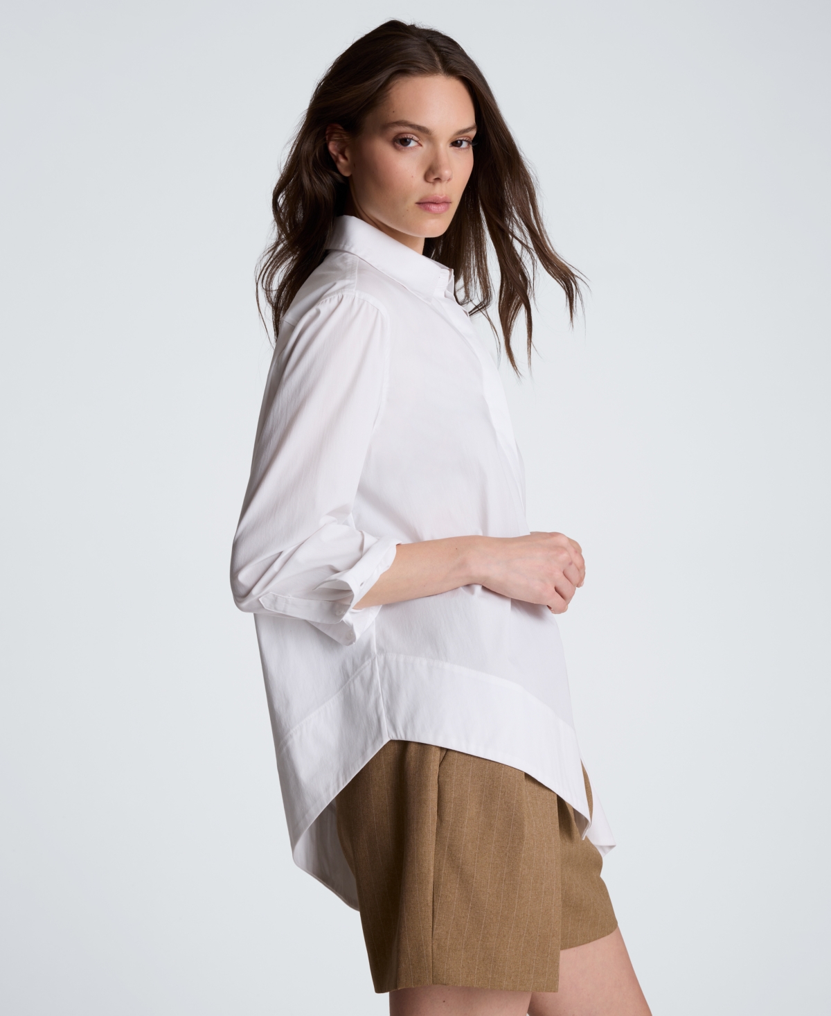 Kenneth Cole Women's Asymmetric-Hem Poplin Shirt