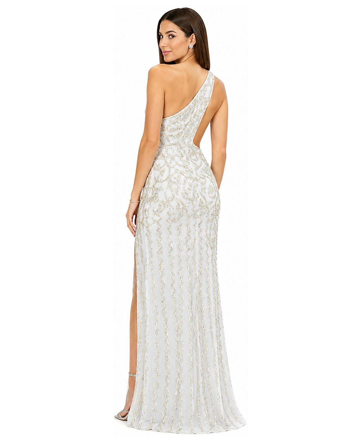 Lara Women's One-Shoulder Beaded Gown with Slit view 2 — MAYCSS fashion products