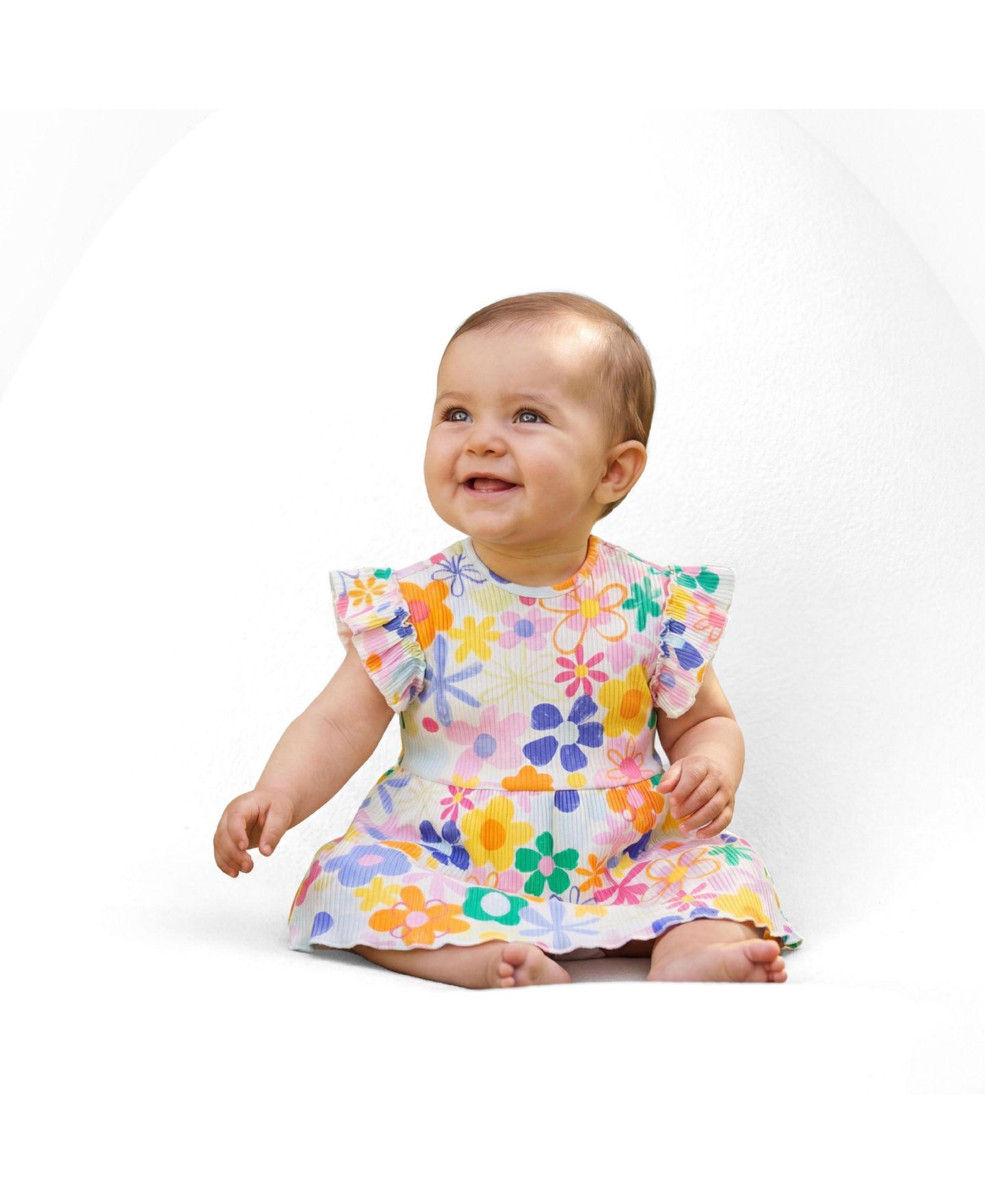 Платье Andy & Evan (Size 3-6M to 18-24M)) Floral Printed Rib Dress для девочек-малышей, цвет: Белый с принтом — фото 3