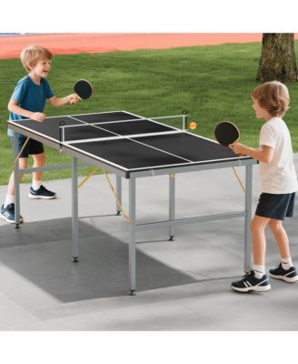 Foldable Table Tennis Table with Engineered Wood Surface, Iron Frame Indoor Ping Pong Table for Home Game Room