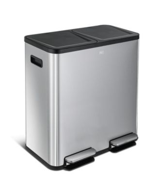 21 Gallon Dual Compartment Kitchen Trash Can with Dual Step Pedals, Soft-Close Lids and Odor Control, Stainless Steel.