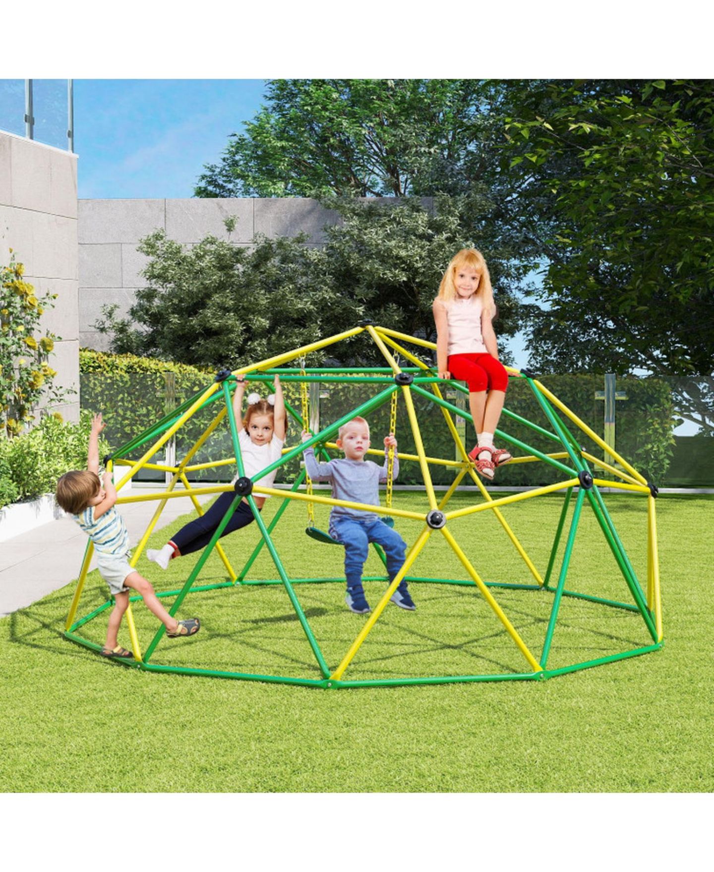 Детская игрушка GOUUN 10 Foot Geometric Dome Climber with EVA Swing, 800 Lb Load Capacity, Ages 5-12, цвет: Зелёный — фото 2