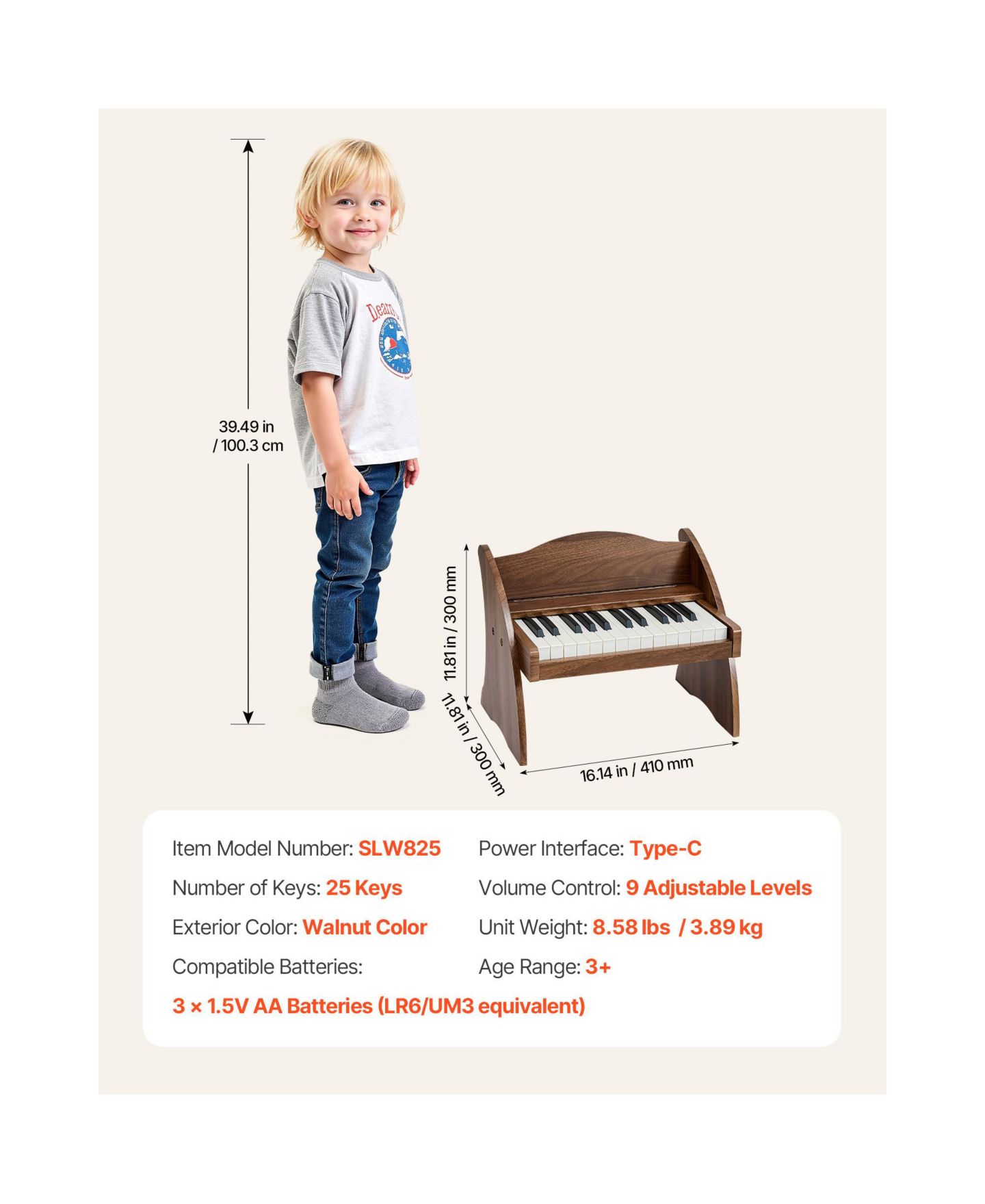 Детские игрушки Mecale 25 Key Wooden Piano with Music Stand, 2-Piece Musical Toy, Ages 3+, цвет: Коричневый — фото 8