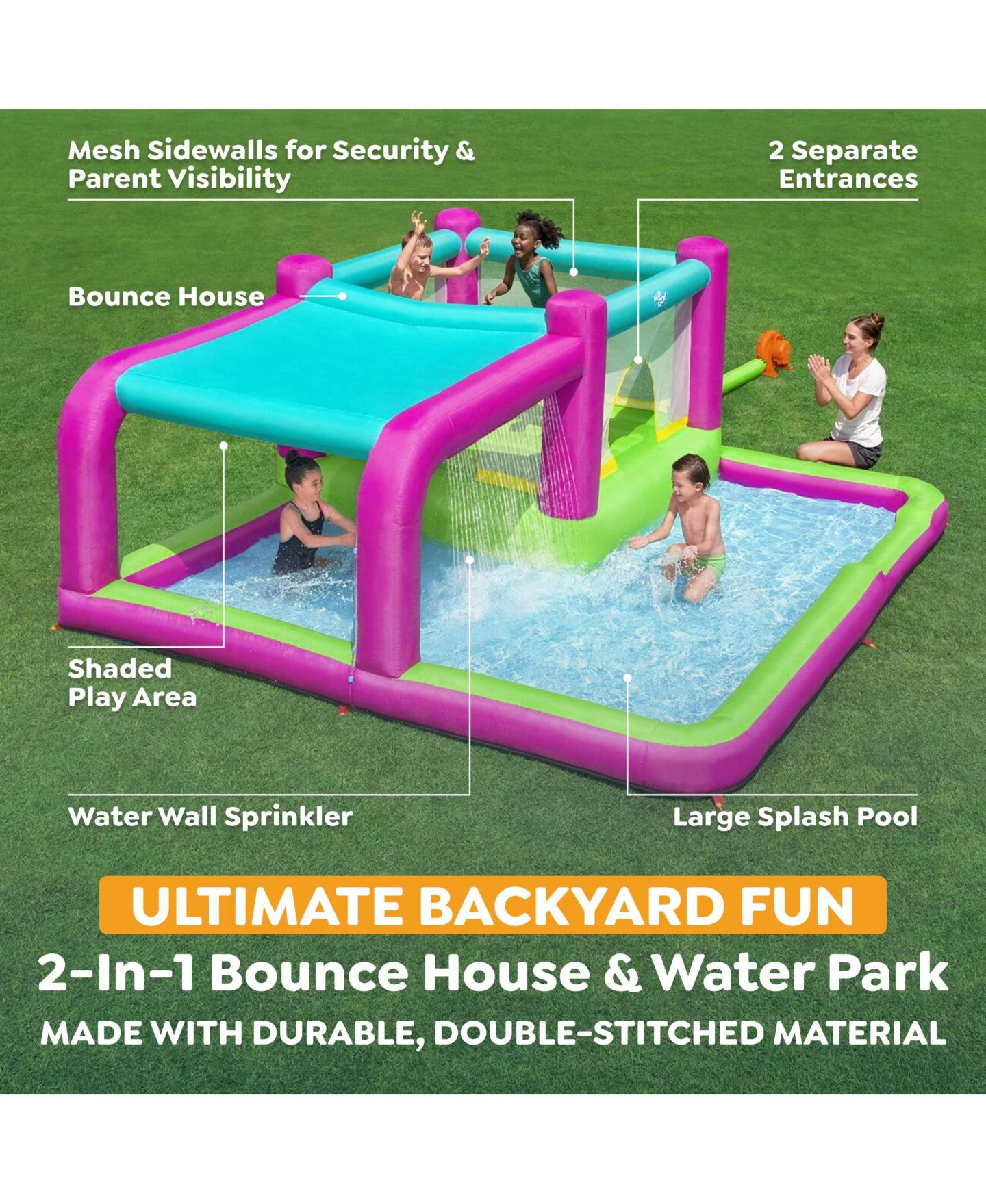 Детская игрушка Bestway H2OGO! Bouncin' Bay Inflatable Mega Water Park, 12' L x 11'2" W x 5' H, от 3 лет, цвет: Assorted Pre-Pack — фото 4