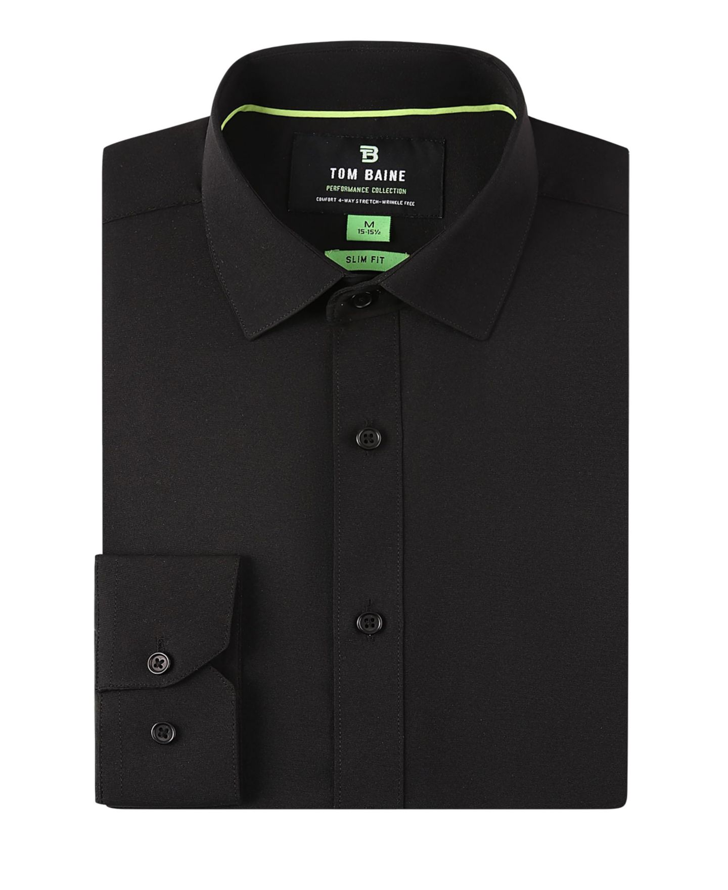 Мужская рубашка Tom Baine Performance Stretch Solid Button-Down, цвет: Чёрный — фото 2