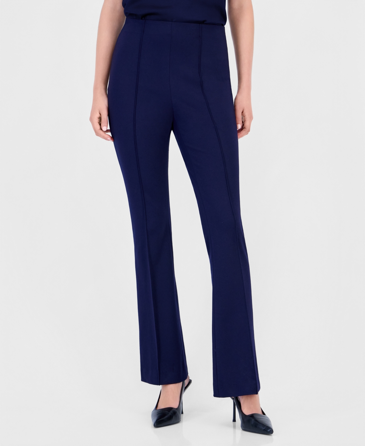 Bar Iii Women's Pull-on Flare Mid-rise Pants, Macy's Exclusive In Bar Navy