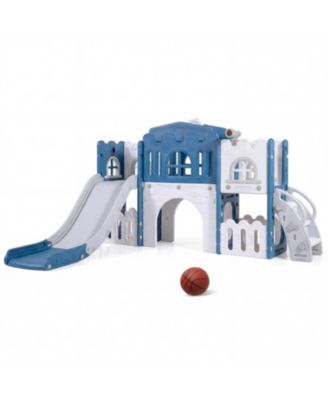 All-in-1 Toddler Slide Playset with Tunnel, Ladder, and Basketball Hoop, Age 1-3