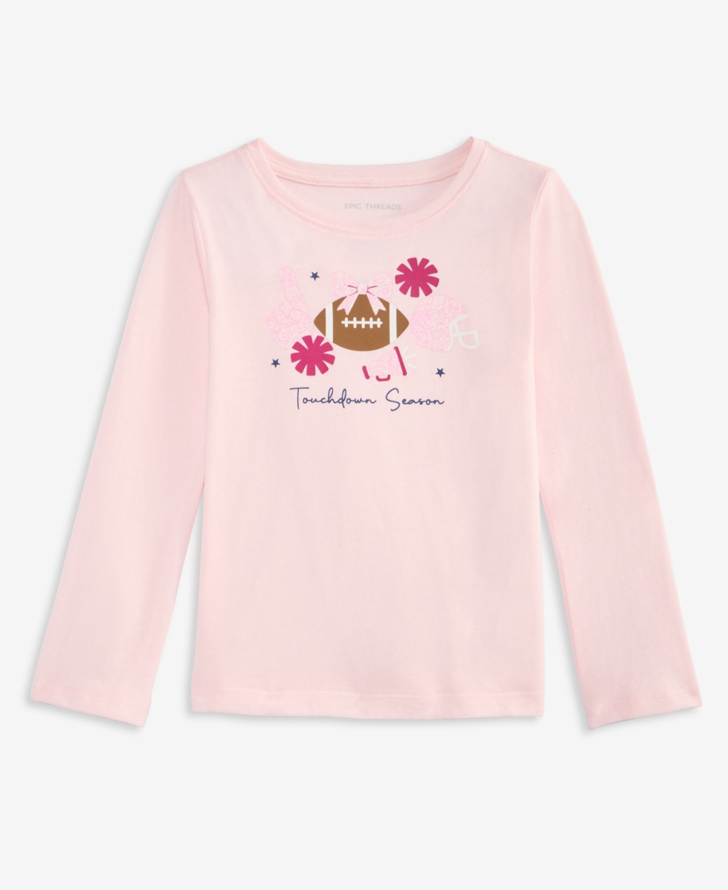 Футболка Epic Threads Long-Sleeve Touchdown Season Football T-Shirt для девочек-малышей, цвет: Розовый — фото 3