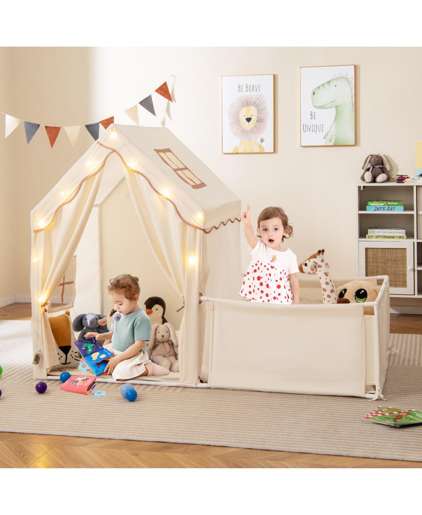 Детская игрушка Slickblue 2-in-1 Kids Play Tent with Playpen, Ages 3+, цвет: Бежевый — фото 3