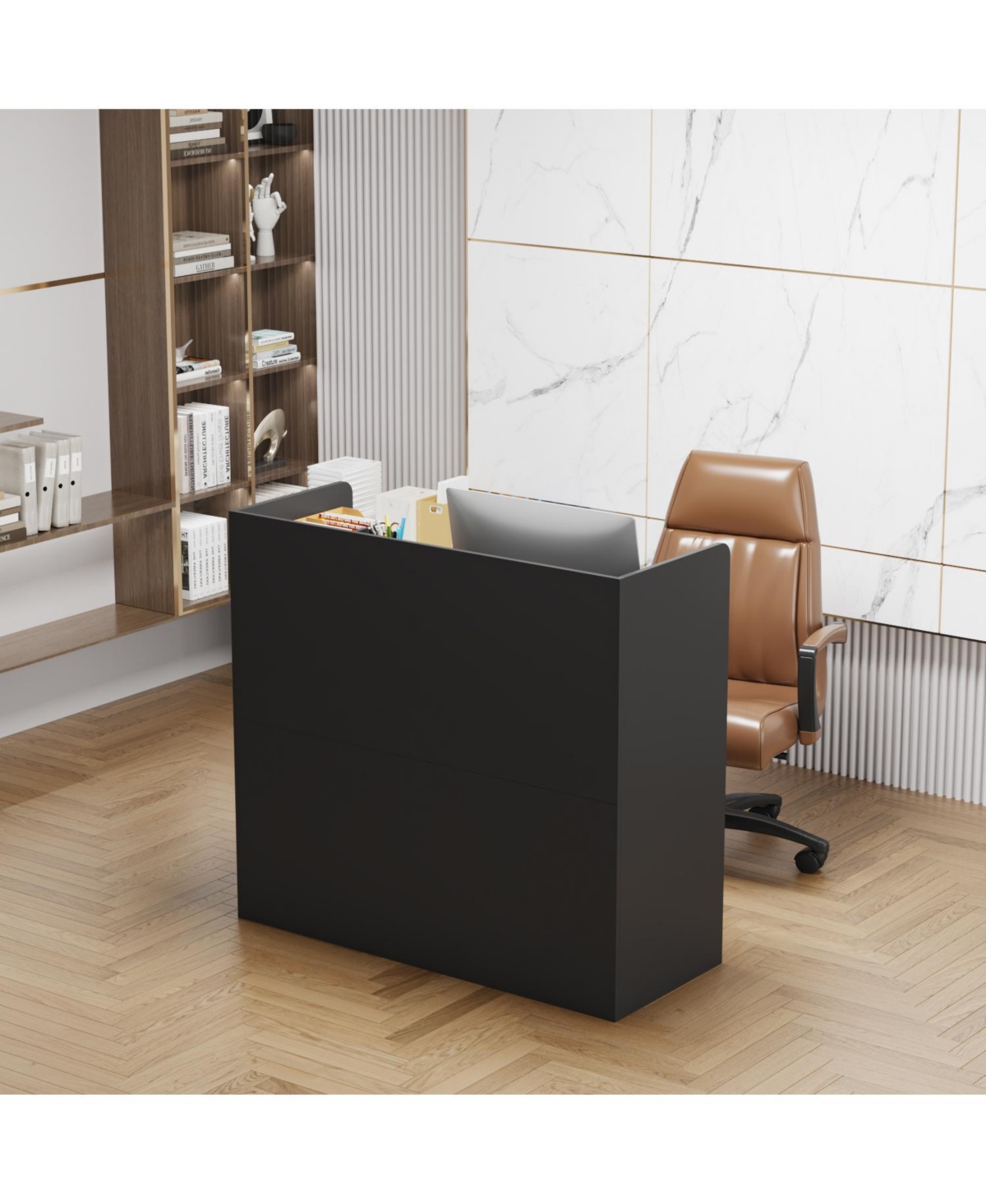 Homsee Office Desk with Bookshelf and 3 Drawers, Single Writing Computer Desk with Storage Shelves, Workstation for Home Office