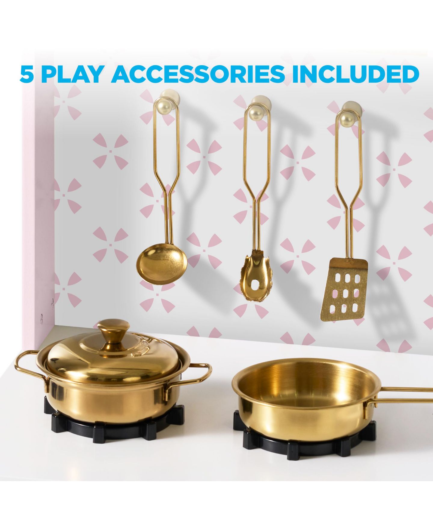 Детский игровой набор Best Choice Products Wooden Kitchen Playset with Storage, 5-Piece, Ages 3+, цвет: Пудровый розовый — фото 7