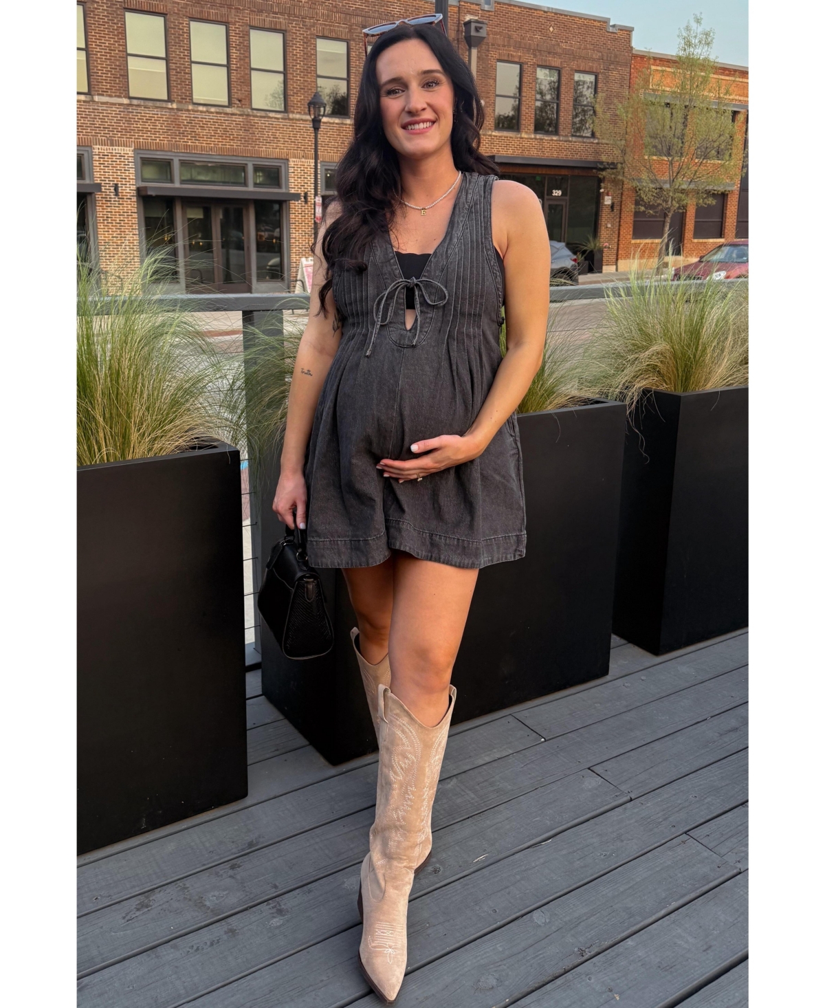 Pinkblush Maternity Deep V-Neck Pleated Front Tie Sleeveless Romper