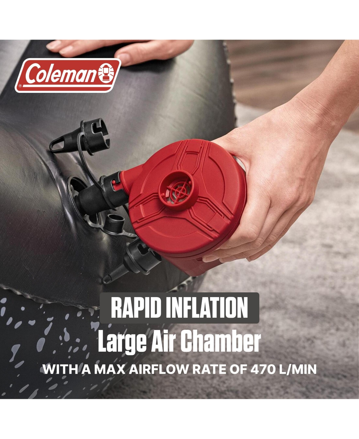 Coleman EasyFlate 4D Electric Air Pump, Battery Powered Inflator with 3 Adapters