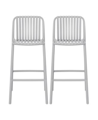 29.5" Outdoor Modern Polypropylene Plastic Patio Bar Height Stools (Set of 2)