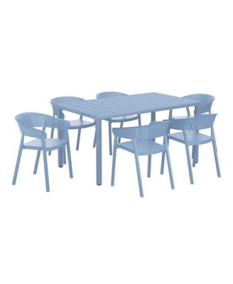 7-Piece Outdoor Metal Rectangle Patio Dining Table Set With Stackable Patio Dining Chairs