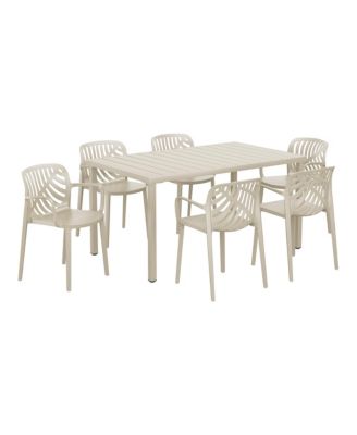 7-Piece Outdoor Metal Rectangle Patio Dining Table Set With Stackable Resin Patio Dining Chairs