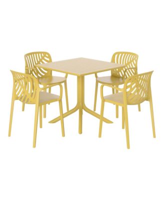 5-Piece Outdoor Square Patio Dining Table Set with Stackable Patio Dining Chairs