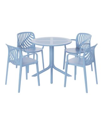 5-Piece Outdoor Resin Round Patio Dining Table Set with Modern Stackable Patio Dining Chairs